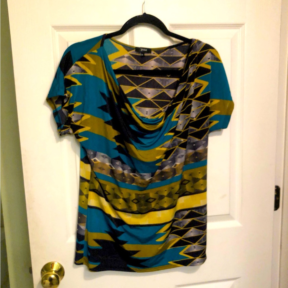 EUc Teal and Black Southwest Aztec Top Medium